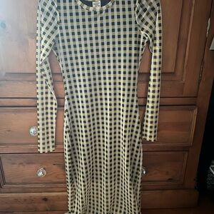 Yellow and white checked dress